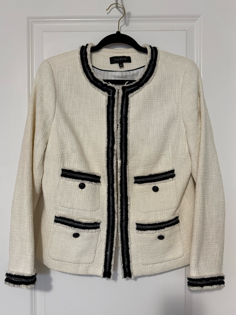 Talbots Cream Bouclé Jacket with Black Trim